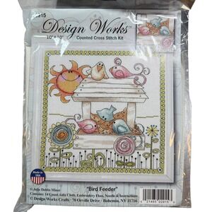 Design Works Bird Feeder Cross Stitch Kit 10x10 Birds Floral New